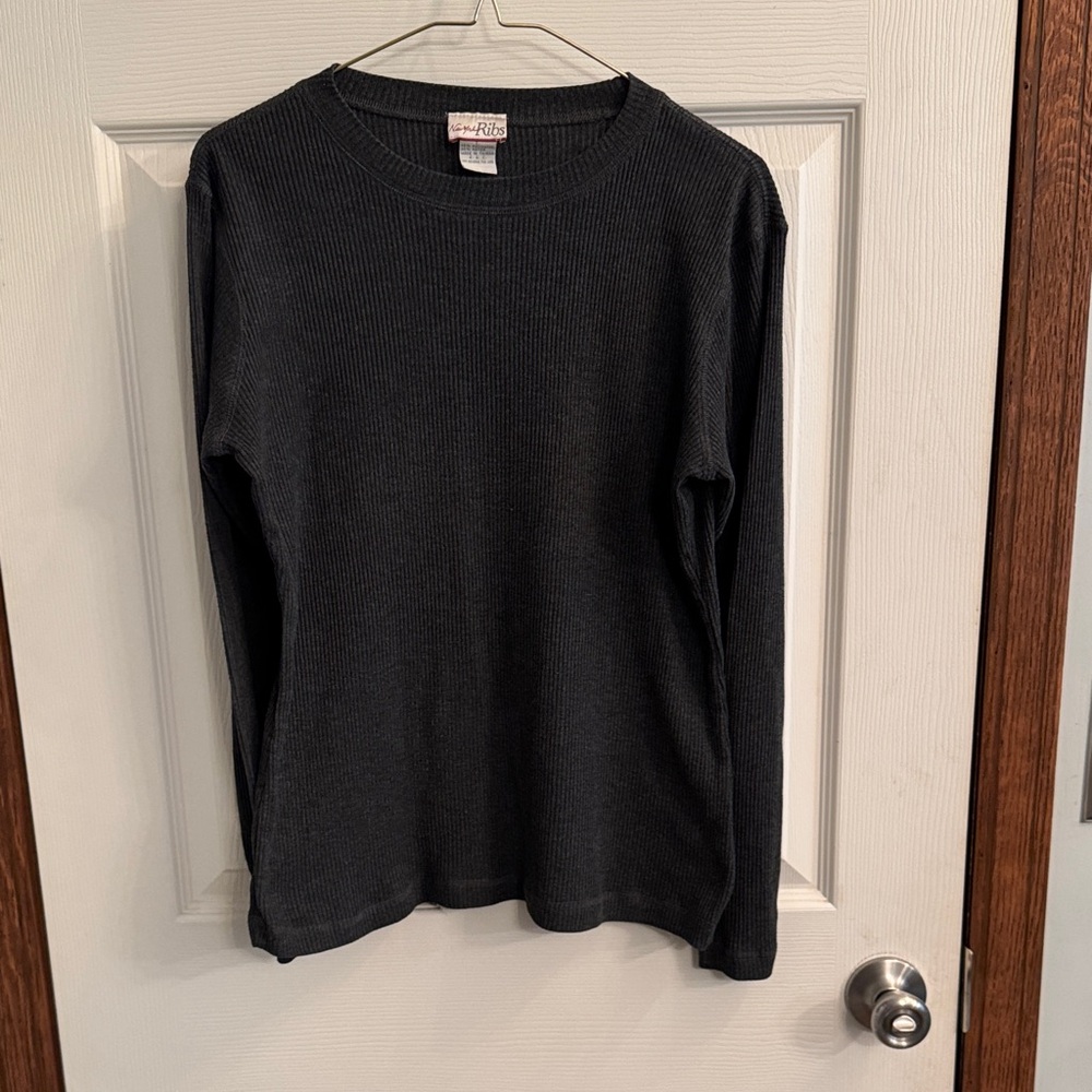 Simple Ribbed Long Sleeve Top - Black -‎